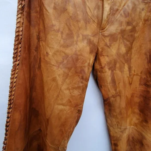 Harley Leather Motorcycle pants brown tan black biker tie dye cowgirl rodeo M 6 - Picture 7 of 9